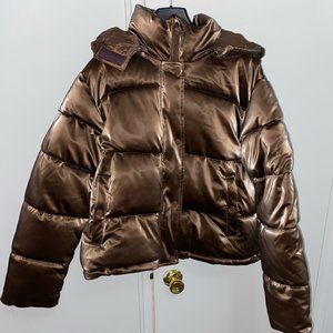 Turkish Coffee (Brown) Metallic Quilted Puffer Jacket